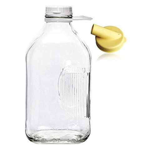 The Dairy Shoppe Heavy Glass Milk Bottle 64 Oz Jug (2 Quart) with Extra Lid and NEW Pour Spout ...