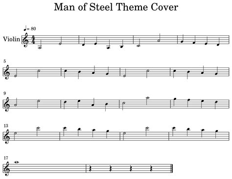 Man Of Steel Theme Cover Sheet Music For Violin