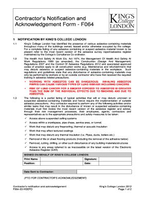 Fillable Online Kcl Ac Contractor S Notification And Acknowledgement