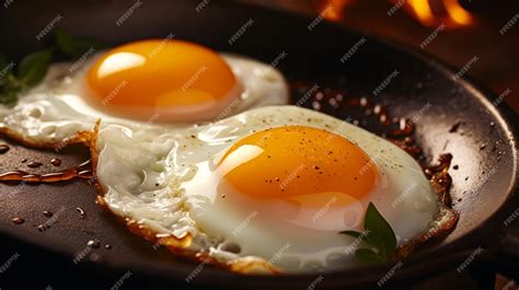 Premium Ai Image Two Fried Eggs In A Frying Pan On A Stove