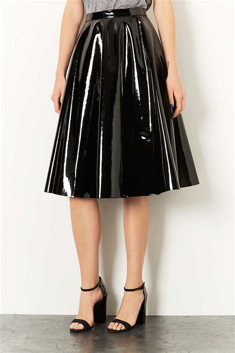 Lyst Topshop Vinyl Calf Skater Skirt In Black