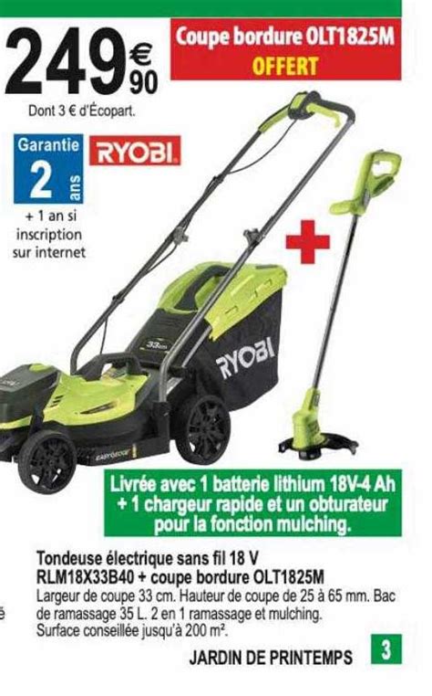 Promo Tondeuse Lectrique Sans Fil V Rlm X B Coupe Bordure