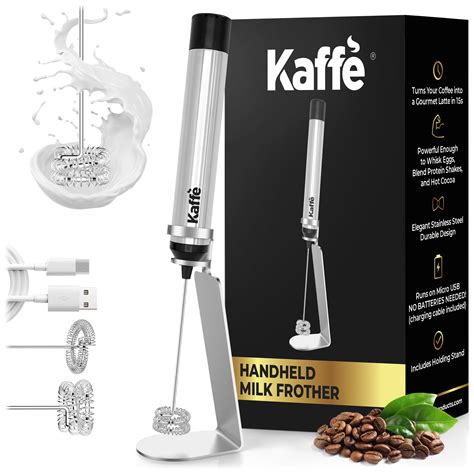 Kaffe Handheld Milk Frother Whisk With Stand Stainless Steel Pro Grade