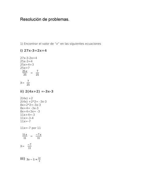 Resolución De Problemas Encontrar El Valor De “ X ” En Las Siguientes