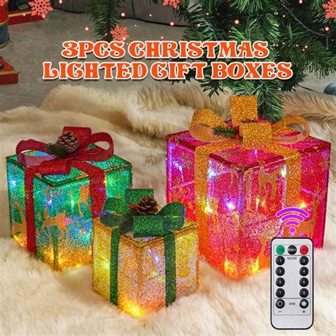 Cheap 3pcs Christmas Glowing Decoration Lighted T Boxes Xmas