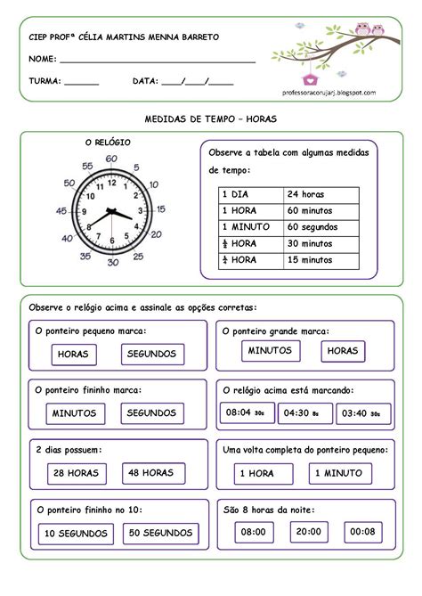 Atividades Medidas De Tempo 4 Ano Gabarito RETOEDU