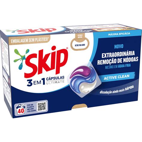 Detergente Máquina Roupa Cápsulas Active Clean Skip 40 doses