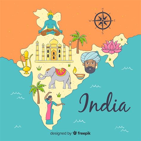 Mapa De India Dibujado A Mano Vector Gratis