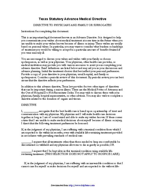 Texas Statutory Advance Medical Directive Form PDFSimpli