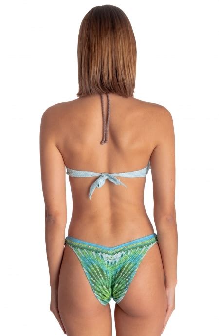 Wings Print Studded Padded Bandeau Bikini Size Xs Color Green Brief