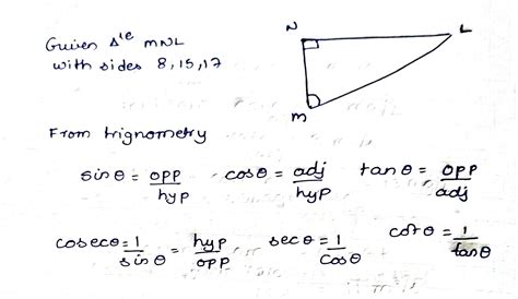 Solved A Right Triangle Has Side Lengths 8 15 And 17 As Shown Below