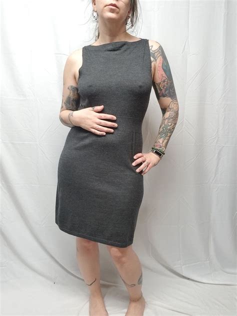 THEORY BERGDORF GOODMAN Gray Merino Wool Tank Dress Womens M Super