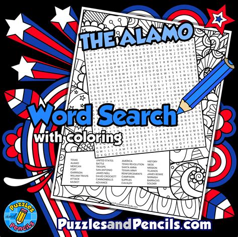 The Alamo Word Search Puzzle With Coloring Us History Wordsearch