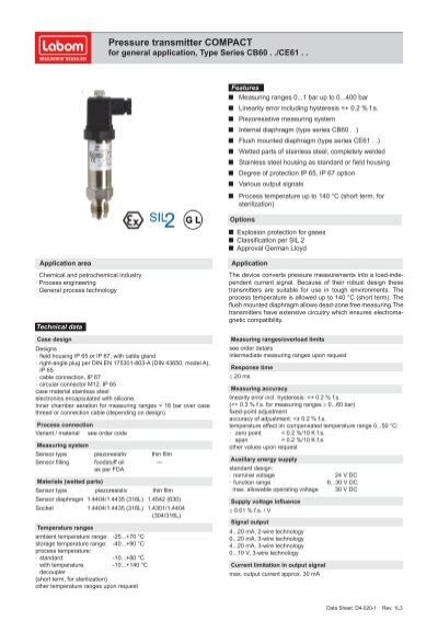 Pressure Transmitter Compact For General Application Labom