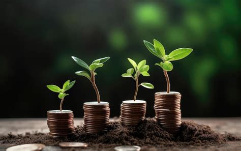 Premium Photo A Seedling Growing On A Pile Of Coins Has A Natural