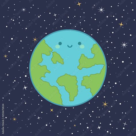 Cute Planet Earth Solar System with funny smiling face cartoon vector ...