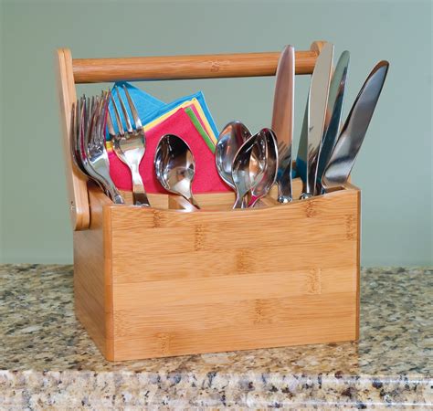 Bamboo Flatware Caddy With Folding Handle Lipper International