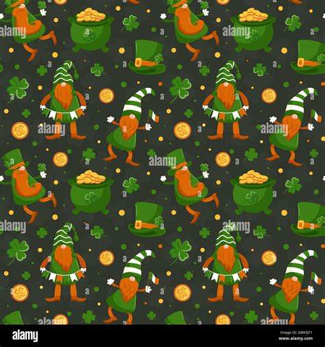 Seamless Pattern Of St Patricks Day Symbols Leprechauns Cartoon