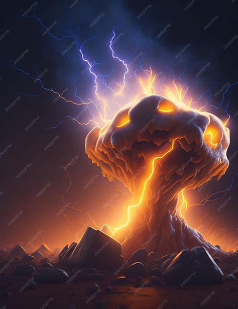 Premium Photo A Nuclear Explosion With Lightning In The Background