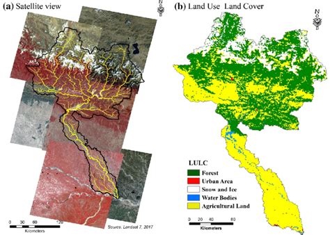 Satellite view (a) and LULC (b) for the Gandak River Basin | Download ...