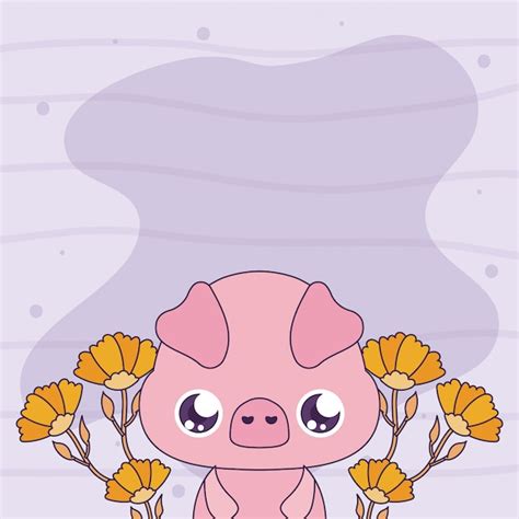 Caricatura Lindo Cerdo Con Flores Vector Premium