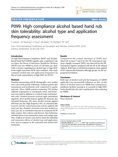 Pdf P High Compliance Alcohol Based Hand Rub Skin Tolerability