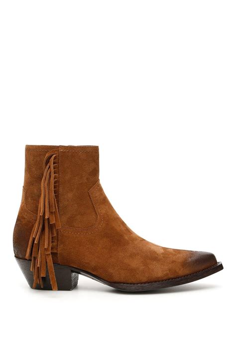 Saint Laurent Suede Lukas Boots In Brown Lyst