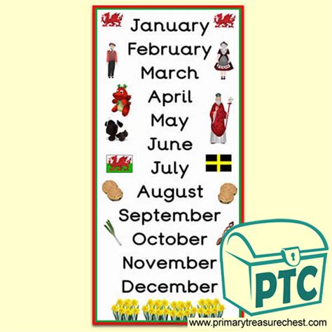 Welsh Themed Months of the Year Poster - Primary Treasure Chest