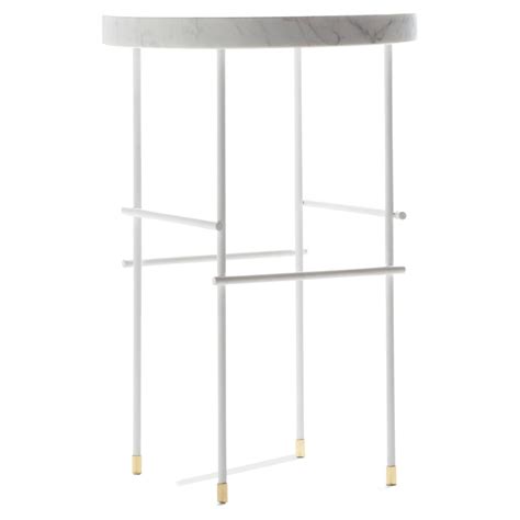 Marblelous Brass Pedestal” White Carrara Marble Minimalist Side Table