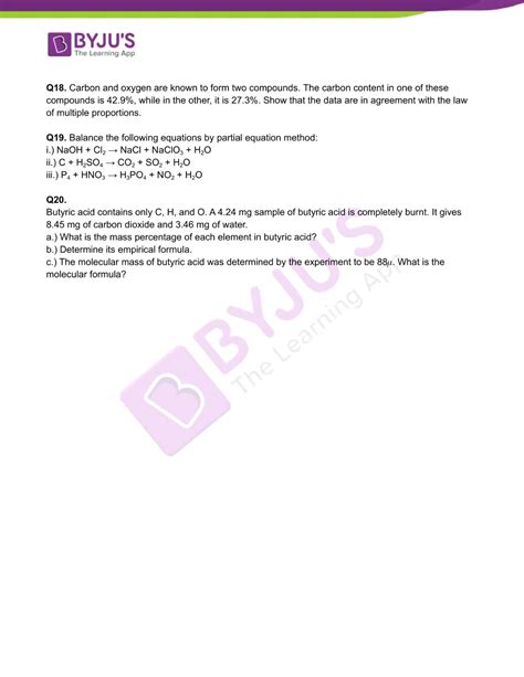 Class Chemistry Worksheet On Chapter Some Basic Concepts Of