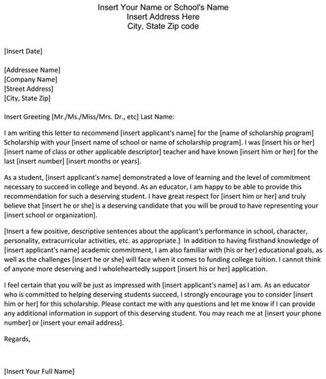 Scholarship Recommendation Letter Sample Letters With Guidelines