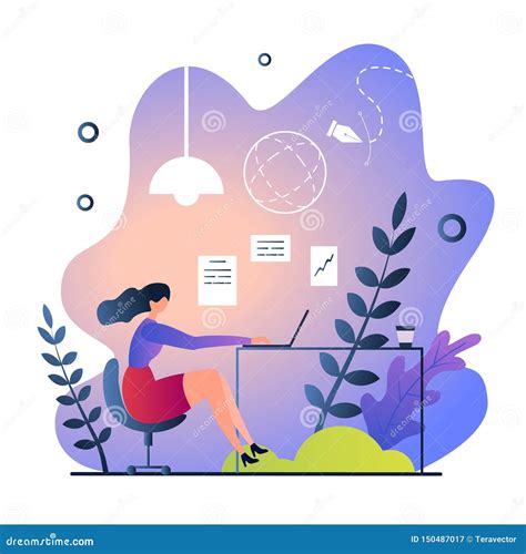 Flat Remote Work in Nature Vector Illustration. Stock Vector