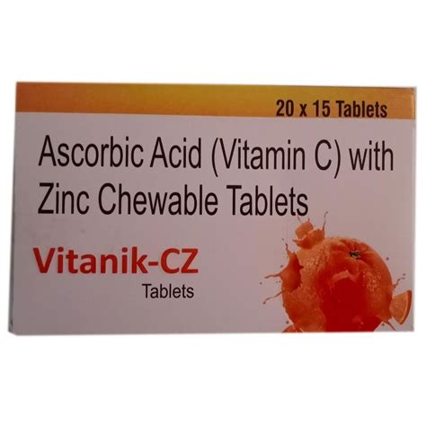 Ascorbic Acid Vitamin C Zinc Chewable Tablets Packaging Size 20 X 15