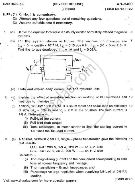 Electrical Machines 1 2009 2010 Be Electrical Engineering Semester 4 Se Second Year Old