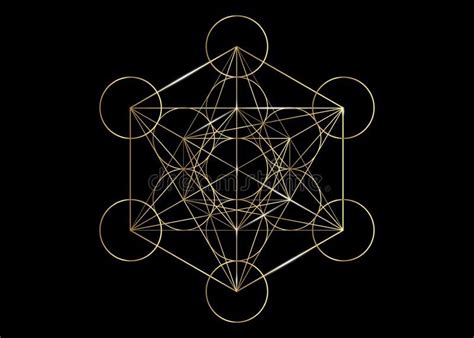 Metatrons Cube Flower Of Life Golden Sacred Geometry Graphic Element