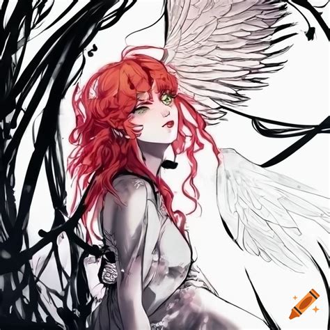 Artwork Of A Red Haired Girl With Wings And Unique Hair Design On Craiyon