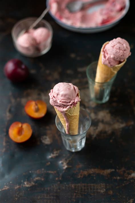 Roast Plum Ice Cream With Cinnamon And Bay Recipe Recipe Plum Ice Cream Ice Cream Recipes