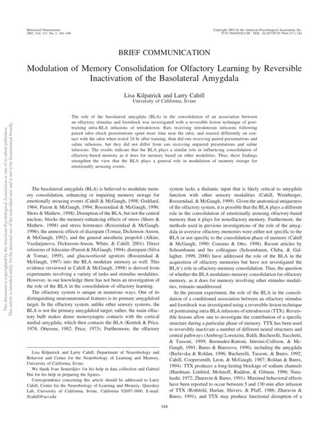 Modulation Of Memory Consolidation For Olfactory Learning By Reversible