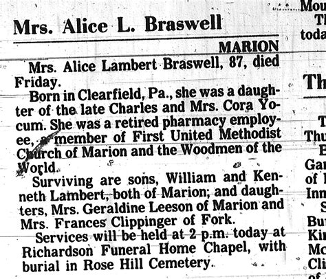 Alice Yocum Braswell M Morial Find A Grave