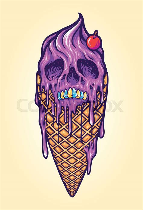 Melting Skull Ice Cream Cone Illustrations Stock Vector Colourbox