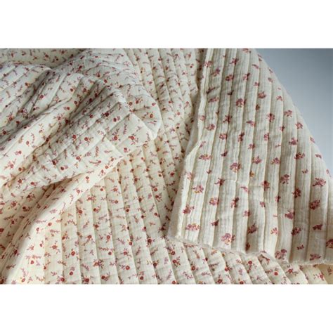 Tissu matelassé double gaze coton motif FEUILLES vintage oeko tex