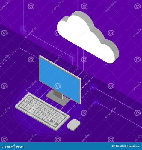 D Cloud Computing Icon Connected To A Computer Stock Vector