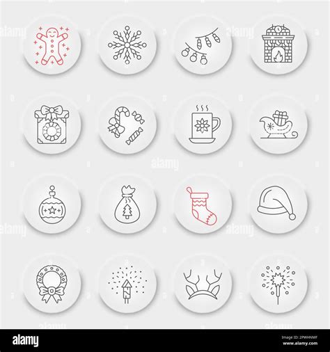 Christmas Line Icon Set Holiday Symbols Collection Vector Sketches