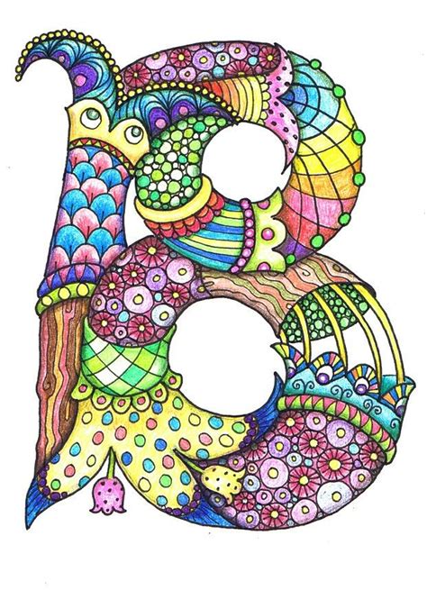 Colorful Zentagle Letters B Zentangle Art Tangle Doodle Doodles