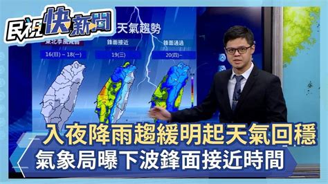 快新聞／今入夜過後降雨趨緩！明起連3日天氣回穩 下一波鋒面接近時間曝－民視新聞 Youtube