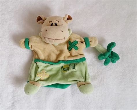 Doudou Marionnette Hippopotame Vert Beige Baby Nat Dinosaur Stuffed