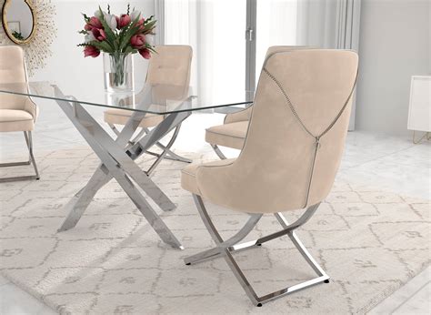 Lot De Chaises En Velours Beige Pieds En M Tal Argent Lexa