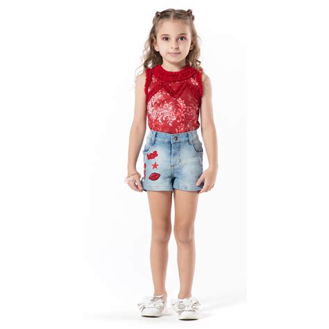 Conjunto Blusa E Short Jeans Kukixo Moda Infantil