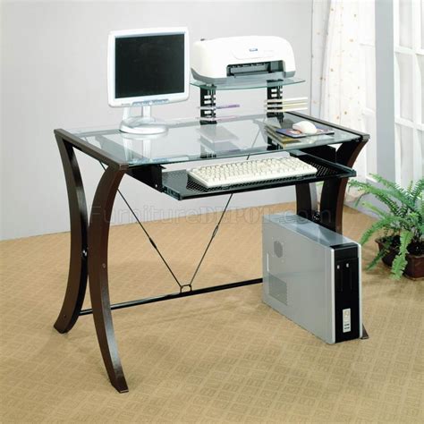 Clear Glass Top & Cappuccino Legs Modern Home Office Desk