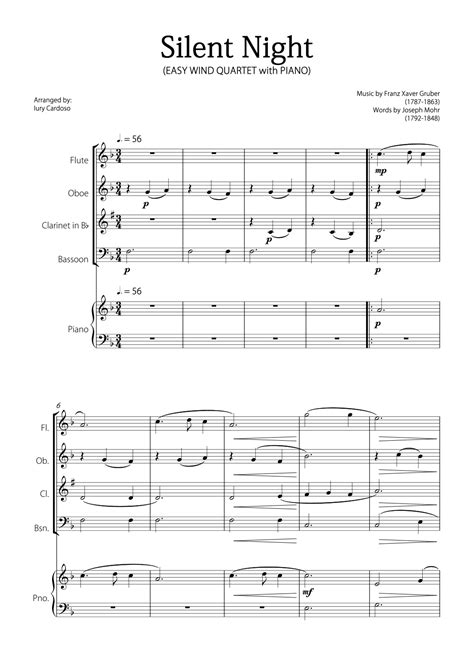 Silent Night Easy Woodwind Quartet With Piano Arr Iury Cardoso